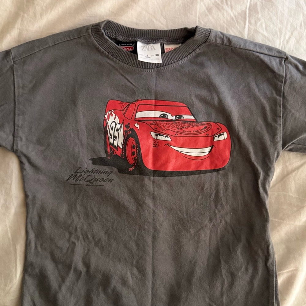 Gray T-Shirt with Red Car Graphic